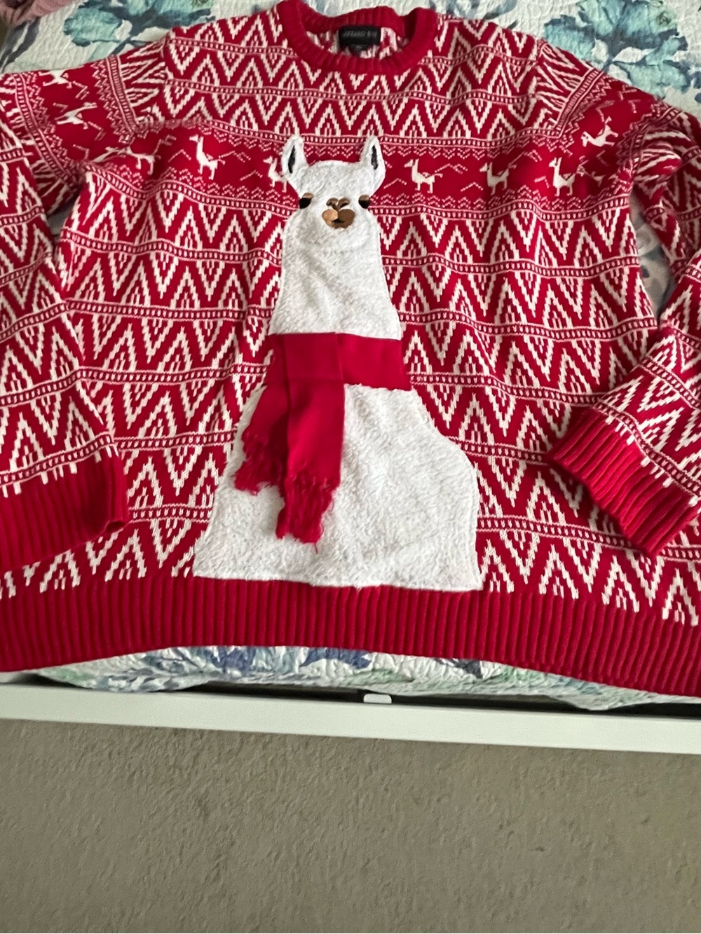 Red Llama Knit Sweater Unisex Holiday Pullover